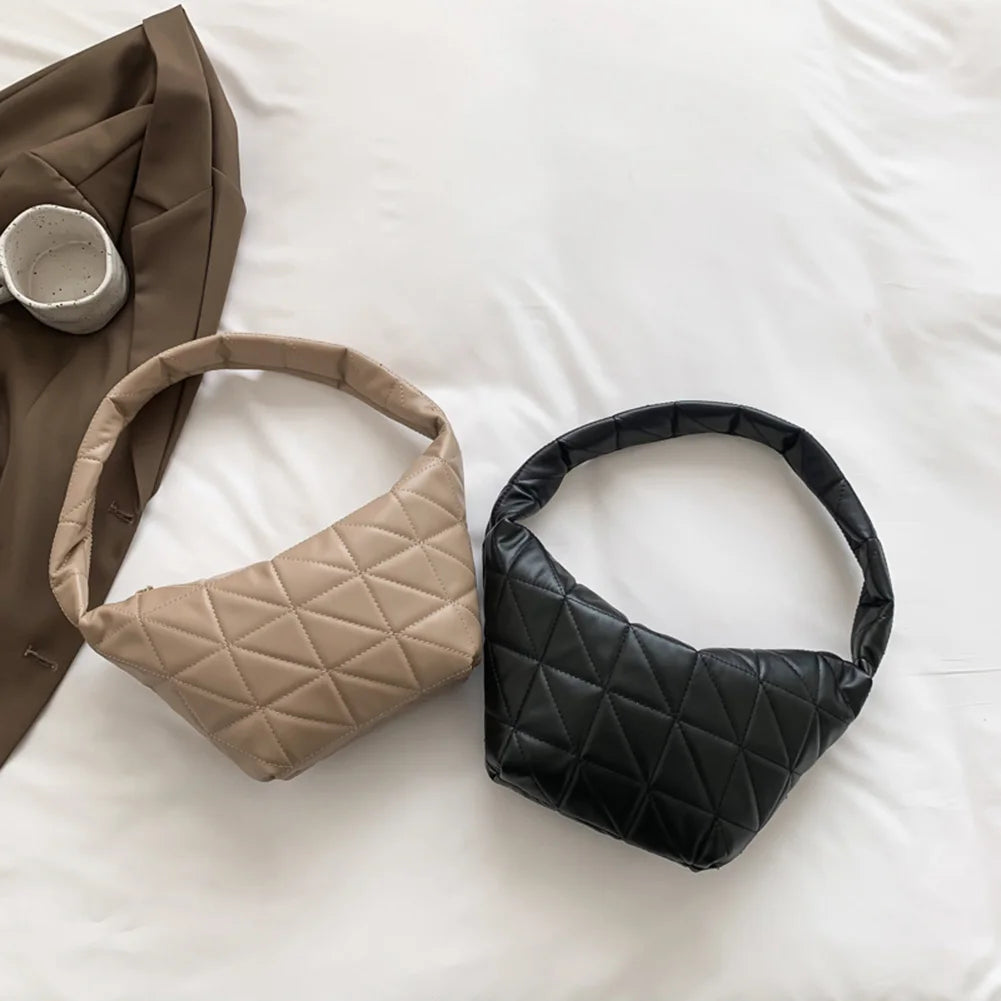 Quilted Rhombus Pattern Shoulder Bag PU Leather Purse Handbag