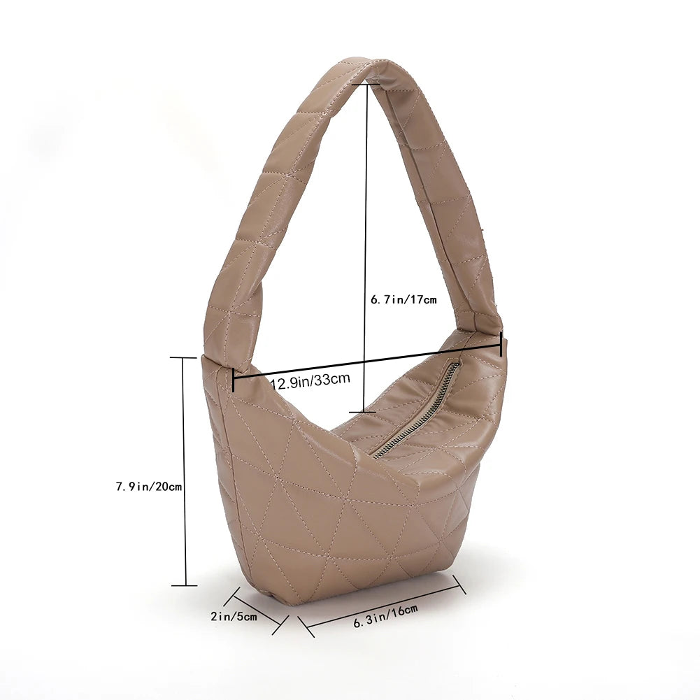 Quilted Rhombus Pattern Shoulder Bag PU Leather Purse Handbag