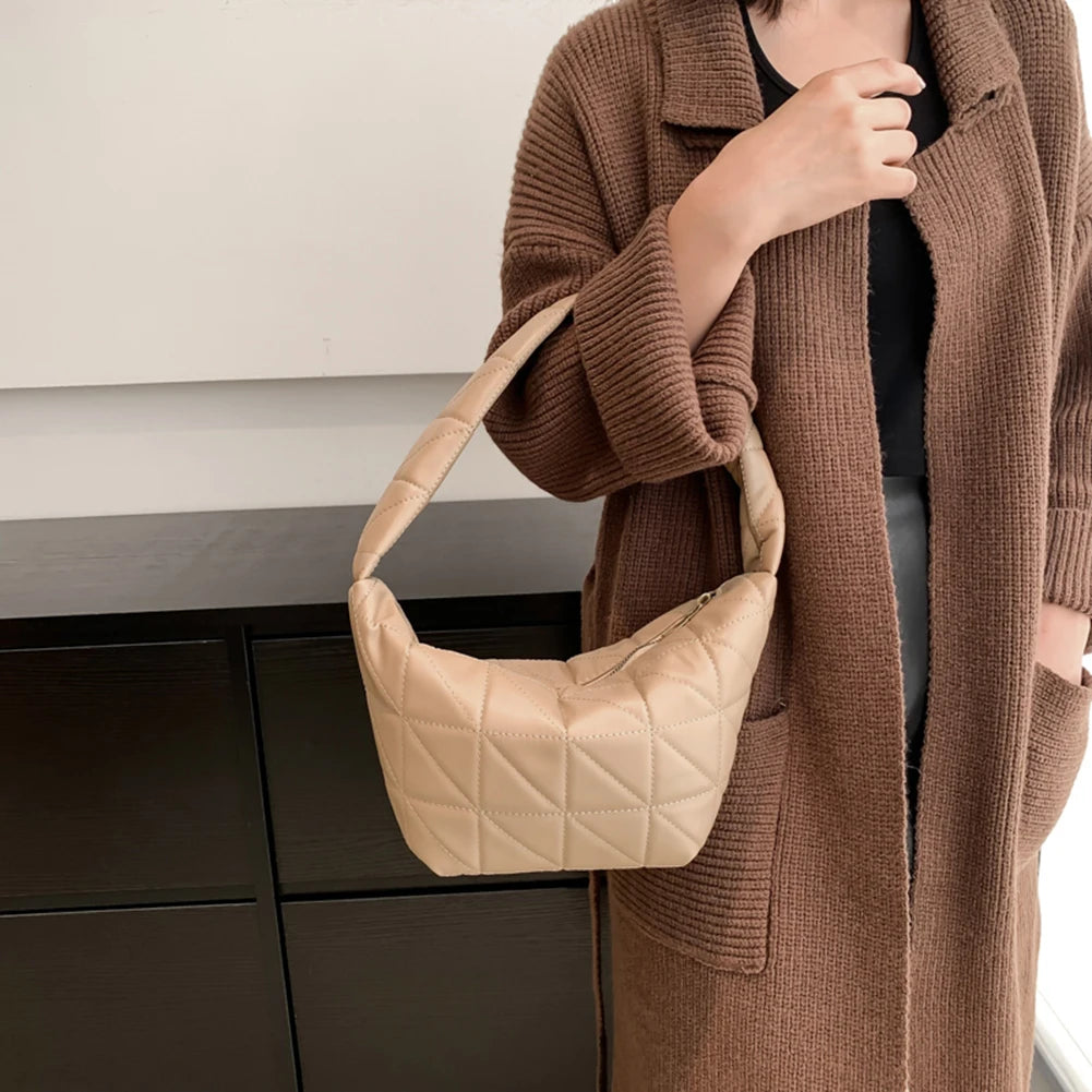 Quilted Rhombus Pattern Shoulder Bag PU Leather Purse Handbag