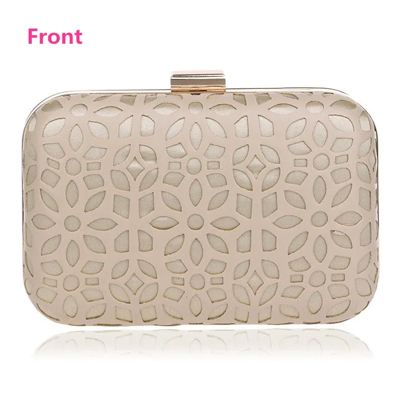 Women Hollow Out Evening Bags with Chain Shoulder Clutch Black/Gold