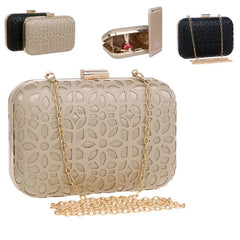 Women Hollow Out Evening Bags with Chain Shoulder Clutch Black/Gold