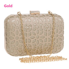 Women Hollow Out Evening Bags with Chain Shoulder Clutch Black/Gold