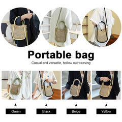 Women Straw Shoulder Bags Beach Holiday Woven Handbag Hollow Leather