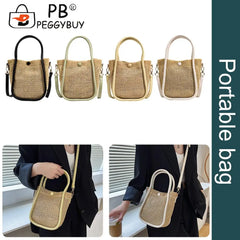Women Hollow Straw Handbag Woven Beach Holiday Leather Shoulder Crossbody Bags
