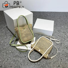 Women Hollow Straw Handbag Woven Beach Holiday Leather Shoulder Crossbody Bags