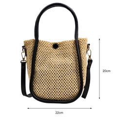 Women Hollow Straw Handbag Woven Beach Holiday Leather Shoulder Crossbody Bags
