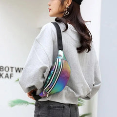 Women Holographic Waist Fanny Pack Belt Bag for Travel