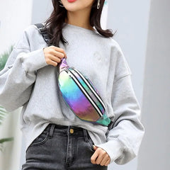 Women Holographic Waist Fanny Pack Belt Bag for Travel