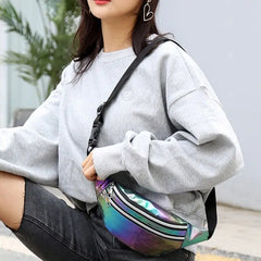 Women Holographic Waist Fanny Pack Belt Bag for Travel
