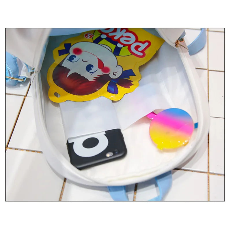 Women Ita Bag Backpack Transparent Bagpack Lovely Bow PU Backpacks
