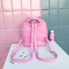 Women Ita Bag Transparent Cat Ear PU Leather Backpack Teenage Girls School Bags