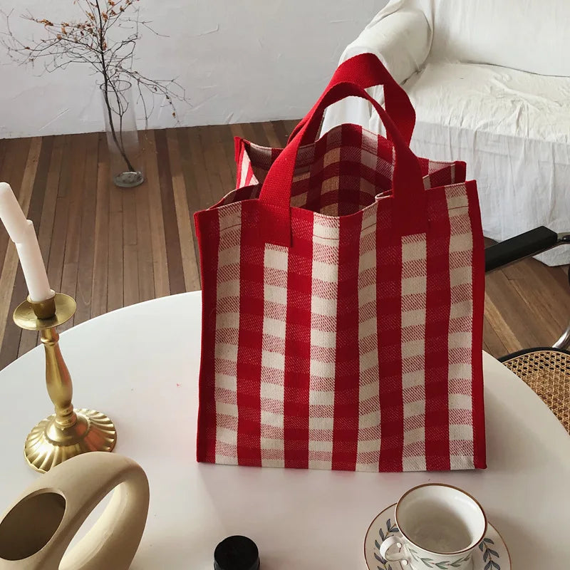 Women Japan Waterproof Canvas Plaid Totes Top-handle Bags Soft Mommy Travel Bag