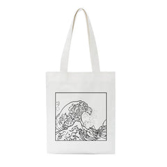 Japanese Wave Canvas Shopper Bag Harajuku 90s Vintage Shoulder Handbag