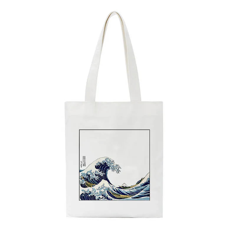 Japanese Wave Canvas Shopper Bag Harajuku 90s Vintage Shoulder Handbag