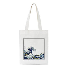 Japanese Wave Canvas Shopper Bag Harajuku 90s Vintage Shoulder Handbag