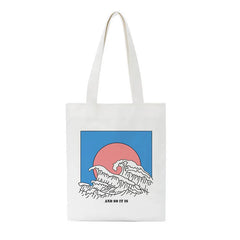 Japanese Wave Canvas Shopper Bag Harajuku 90s Vintage Shoulder Handbag