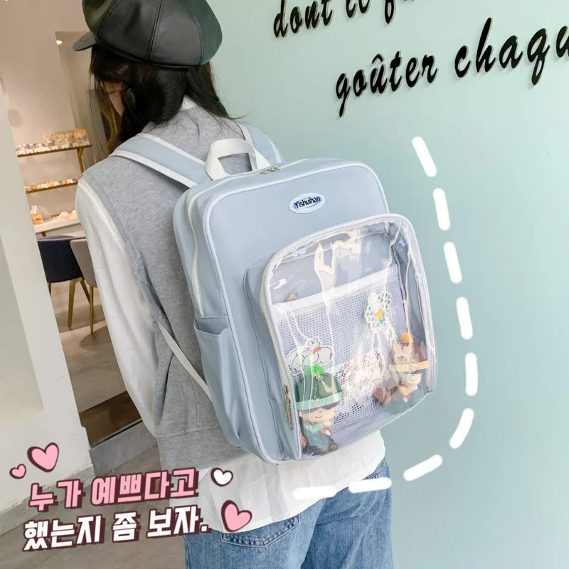 Women Japanese Transparent Ita Bag College Style Student School Backpack