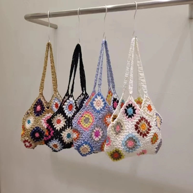 Women Knitted Retro Handbag Bohemia Style Shoulder Bag