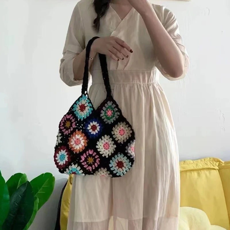 Women Knitted Retro Handbag Bohemia Style Shoulder Bag