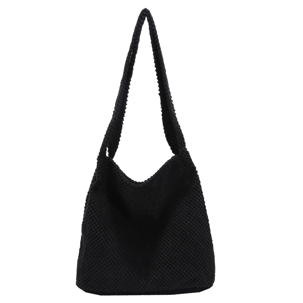 Women Knitting Shoulder Bag Lady Autumn Crochet Zipper Handbag Large Shopping