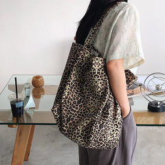 Women Leopard Canvas Handbag Large Capacity Shoulder Bag