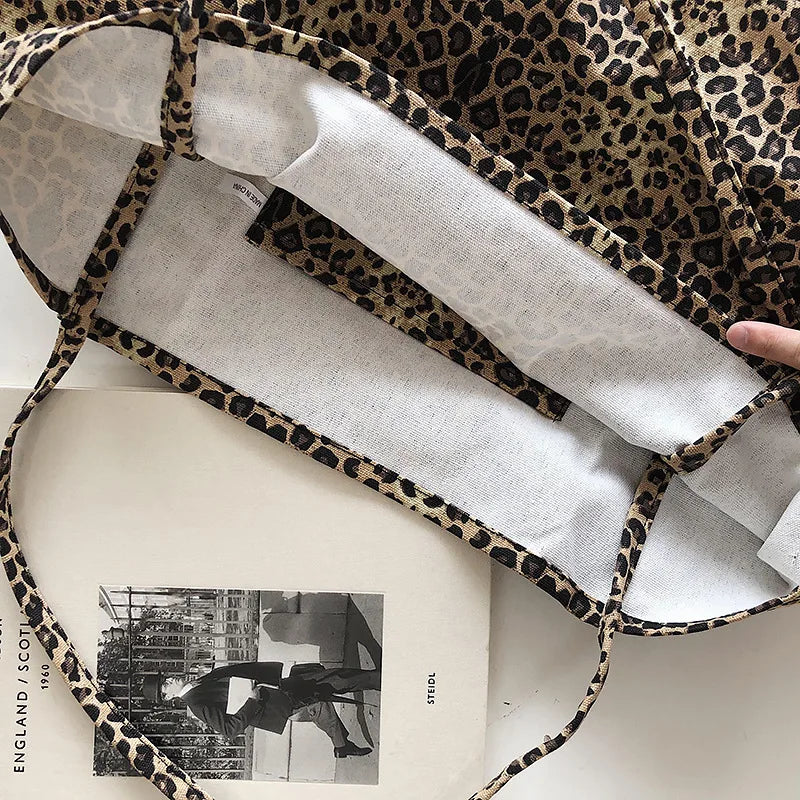 Women Leopard Canvas Handbag Large Capacity Shoulder Bag