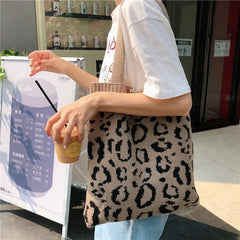 Women Japanese Knitted Fashion Leopard Shoulder Bag