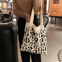 Women Japanese Knitted Fashion Leopard Shoulder Bag