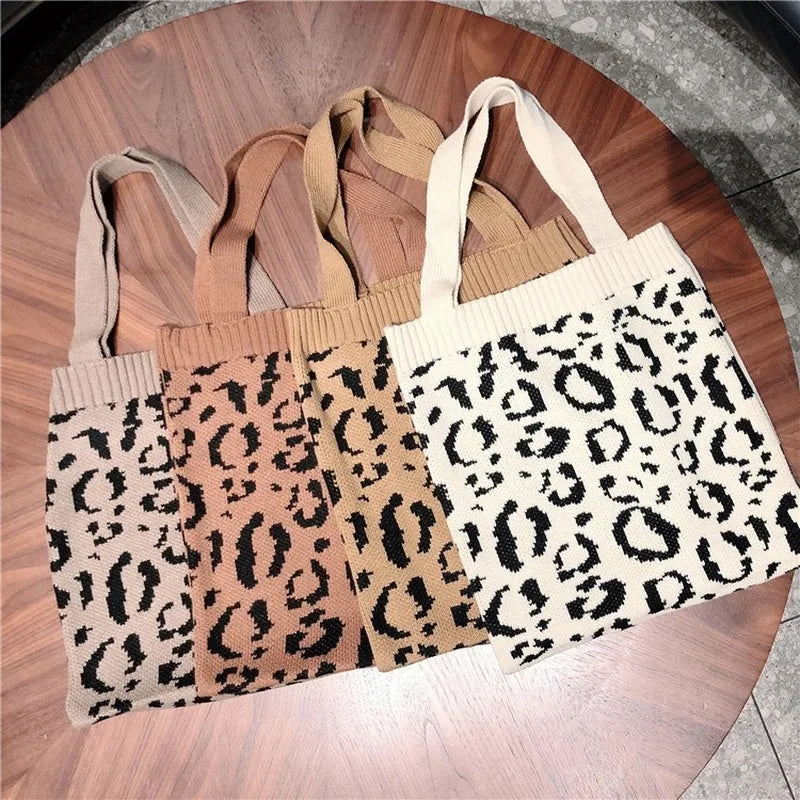 Women Japanese Knitted Fashion Leopard Shoulder Bag