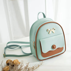 Women Mini Backpack Small Backless Bag Bow Patchwork Multi-Functional PU Leather