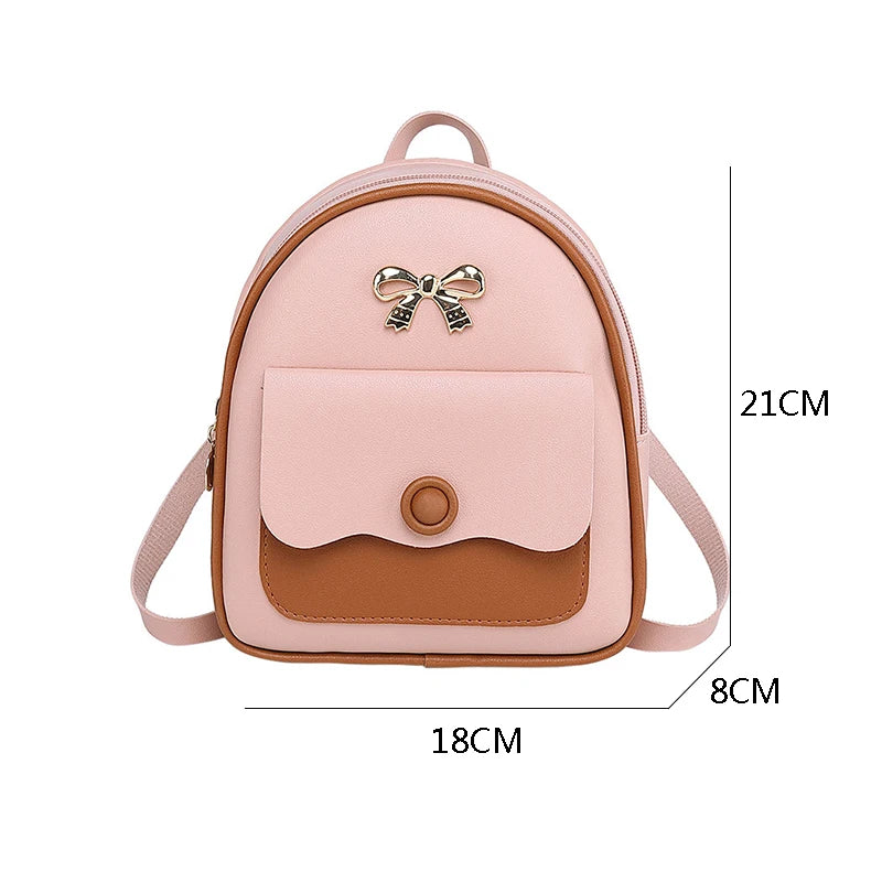 Women Mini Backpack Small Backless Bag Bow Patchwork Multi-Functional PU Leather