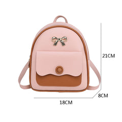 Women Mini Backpack Small Backless Bag Bow Patchwork Multi-Functional PU Leather