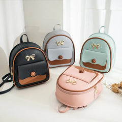 Women Mini Backpack Small Backless Bag Bow Patchwork Multi-Functional PU Leather
