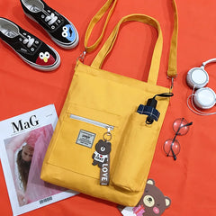 Women Student School Crossbody Book Canvas Bag