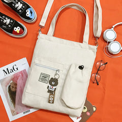 Women Student School Crossbody Book Canvas Bag