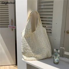 Floral Lace Shoulder Bag Large Capacity Canvas Shopping Tote