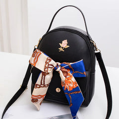 Women Ladies Bag Silk Scarf Rose Small Backpack Casual Cell Phone Bag