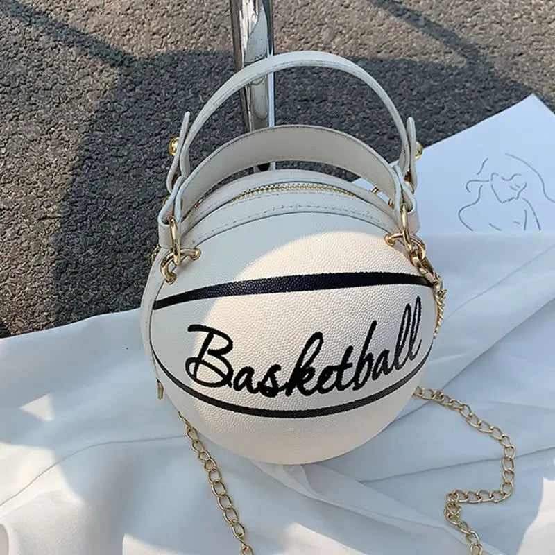 Women Basketball Round Crossbody Shoulder Bag Chain Purse Satchel