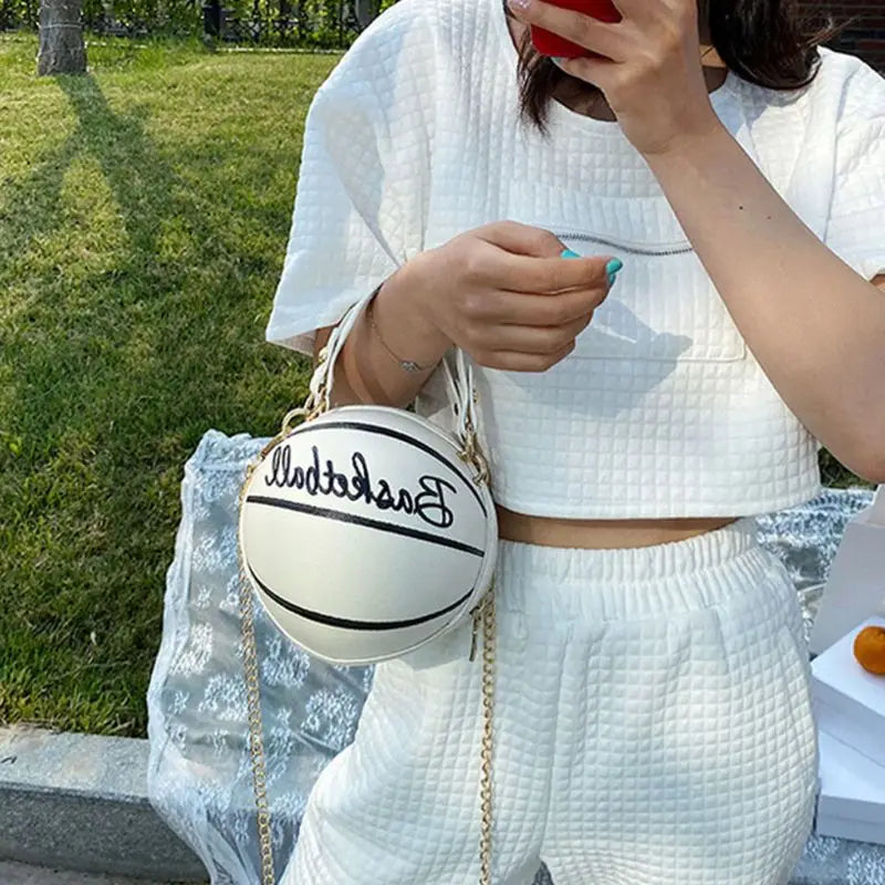 Women Basketball Round Crossbody Shoulder Bag Chain Purse Satchel