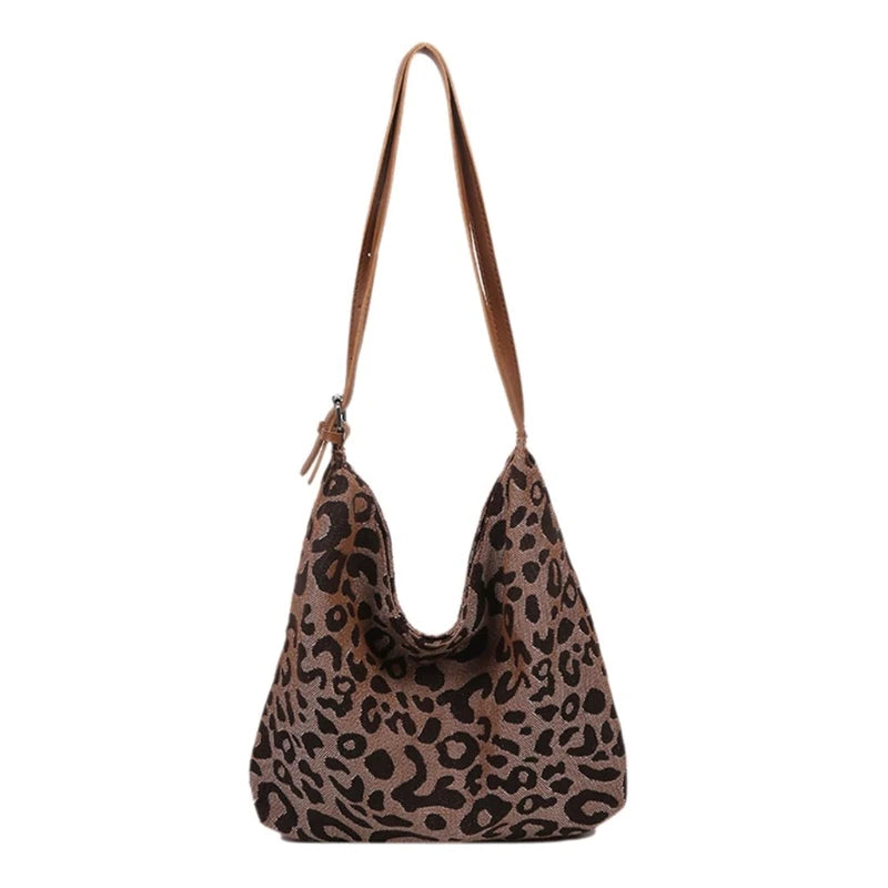Leopard Canvas Shoulder Bag Tote Purse Handbag Large Capacity Satchel
