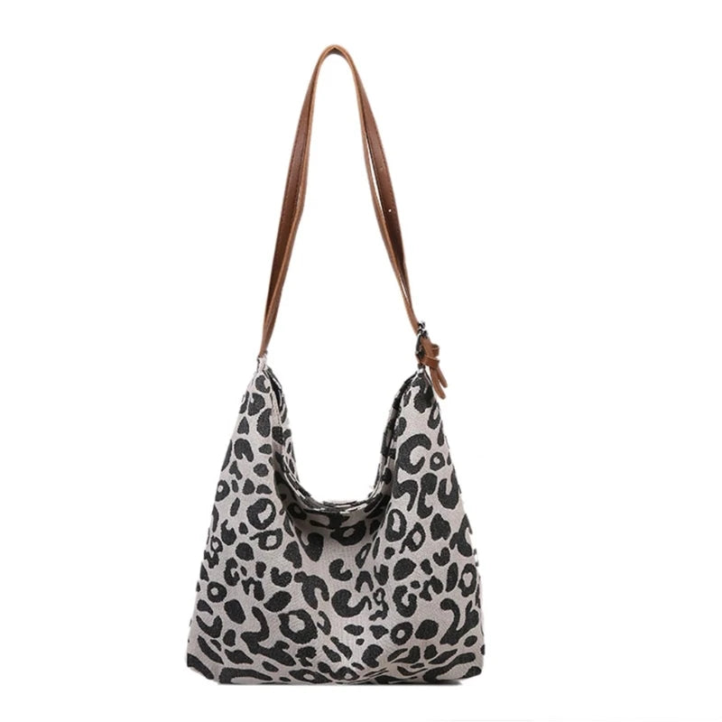 Leopard Canvas Shoulder Bag Tote Purse Handbag Large Capacity Satchel