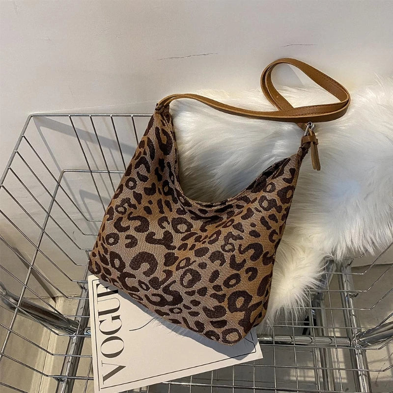 Leopard Canvas Shoulder Bag Tote Purse Handbag Large Capacity Satchel