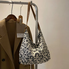 Leopard Canvas Shoulder Bag Tote Purse Handbag Large Capacity Satchel
