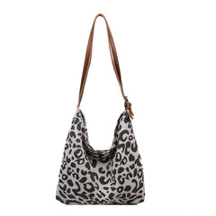 Leopard Canvas Shoulder Bag Tote Purse Handbag Large Capacity Satchel