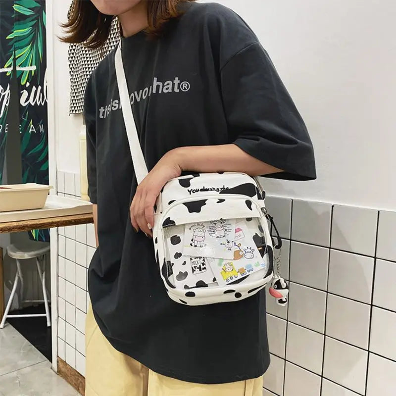 Cow Print Shoulder Bag Purse Messenger Satchel Tote Canvas Crossbody Tote