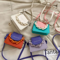 Women Crossbody PU Shoulder Bag Acrylic Chain Tote Purse Handbag