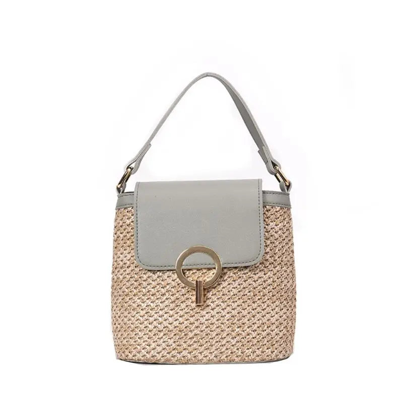 Women Straw Bucket Shoulder Bag Tote Purse Handbag Messenger Satchel