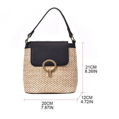 Women Straw Bucket Shoulder Bag Tote Purse Handbag Messenger Satchel