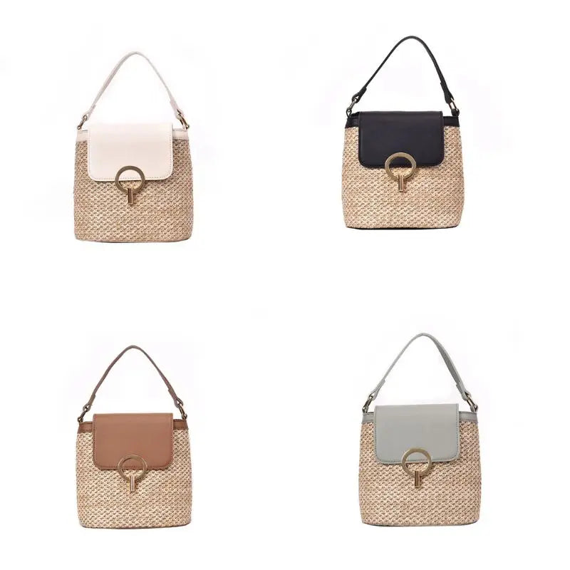 Women Straw Bucket Shoulder Bag Tote Purse Handbag Messenger Satchel