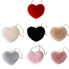 Women Faux Fur Heart Shoulder Bag Crossbody Winter Tote Purse